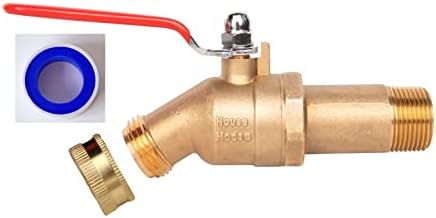 House Mods HMP010 Full Port Brass 3/4" MNPT Water Heater Drain/Flush Ball valve(2 inch Shank, LF Compliant, 180 Degree Handle, w/Garden Hose Cap and Thread Tape)