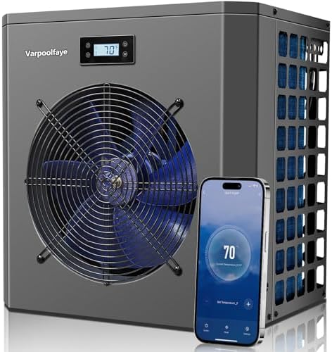 Varpoolfaye Electric Pool Heater Pump 5000 Gallon 120v Pool Heaters for Above Ground Pools 16000 BTU Swimming Pool Heat Pump WiFi Control Heat Or Cool Spa Heater Pump