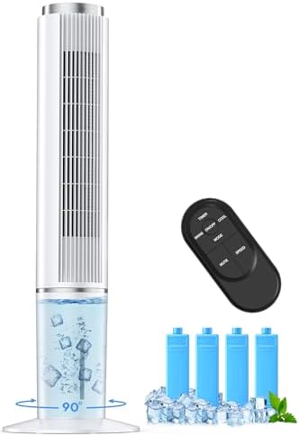 COOLECH 42 INCH Portable Air Conditioners w/Remote & LED Touch Screen, 4 Modes & 3 Speeds, 1-Gal Tank for 15H Cooling Evaporative Air Cooler, 12H Timer for Smart Auto-Off, 90° Oscillating Swamp Cooler