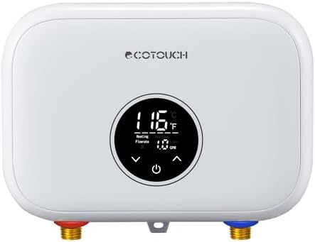 Tankless Water Heater Electric, ECOTOUCH 6kW 240V Point of Use Water Heater on Demand Water Heaters Instant Hot Water Heaters ETL Certificated Self-modulation ECO60SE White
