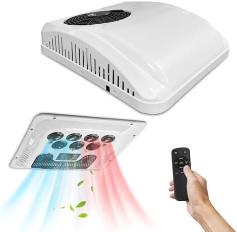 Treeligo 12V RV Air Conditioner Ultra-Quiet AC, Easy Install Non-Ducted Rooftop Unit, Heat Pump & Fast Cooling for Campers, RVs and Travel Trailers, White