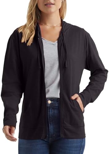 Hanes Womens Slub Knit Full-zip Hoodie, Textured Cotton Zip-up T-shirt For Fashion-hoodies, Black, X-Large US