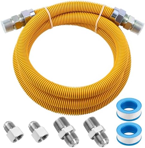 AMI PARTS 72" Flexible Gas Line Kit Yellow Coated, Gas Hose Connector Kit for Dryer, Stove, Water Heater,5/8" OD(1/2" ID) Stainless Steel Gas Line with Connector 1/2" MIP &1/2"FIP & 3/4"MIP Fitting