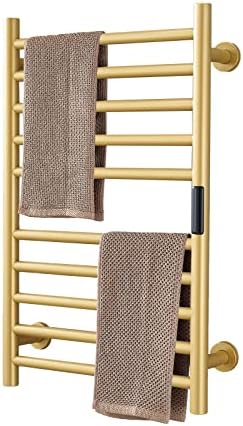 DUDYP Gold Heated Towel Warmer Radiator Bathroom Accessories, Built-in Timer Temperature Control 10 Bars Electric Heated Towel Racks for Bathroom, Stainless Steel Towel Warmer Drying Rack, (Hardwired)