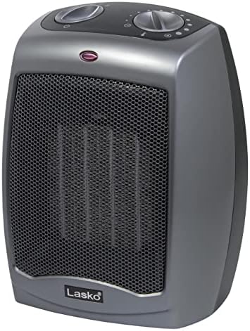 Lasko Portable Indoor Electric Ceramic Space Heater with Tip-Over Safety Switch, Overheat Protection, Thermostat and Extra Long Cord, 2 Speeds, Safe for Home, 9.2 Inches, Dark Gray, 1500W, 754201