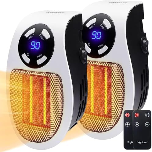 Wall Space Heater 450W Remote Portable Electric Heater with Programmable Adjustable Thermostat, Overheat Protection, Precise LED Display, CSA Certification Safe Heater for Office Dorm Room,2 PACK