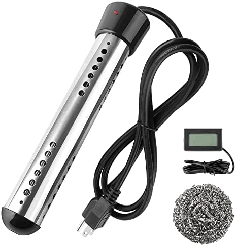 2000W Immersion Water Heater Electric, Portable Bucket Heater with 304 S S, Submersible Bathtub Pool Heater with LCD Thermometer Heats up to 5 Gallons of Water in Minutes
