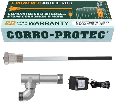 Corro-Protec Powered Anode Rod for Bradford White Water Heater and Hot Water Outlet Installation, Eliminates Rotten Egg/Sulfur Smell within 24 hours and Stops Corrosion Inside Tank, 20-Year Warranty