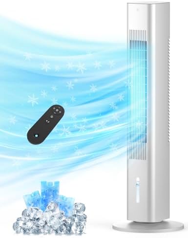 Windowless Portable Air Conditioners, 35" Evaporative Air Cooler w/1.2L Water Tank, 3 Ice Packs, 7H Timer, 60° Swing, No Hose No Window Needed, 3-IN-1 Portable AC Unit for Room Bedroom, Cream