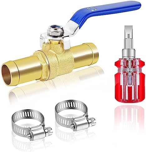 5/8 Heater Hose Shut Off Valve, 1Pack In-Line Shut Off Valve for 5/8″ Heater Hose, 5/8" Brass Barb Shut Off Valve Kit with 2pcs Stainless Steel Clamps, for Vehicle
