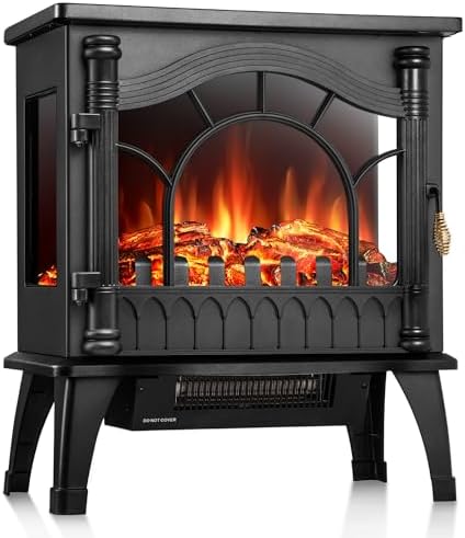 R.W.FLAME Electric Fireplace Heater, 20" Freestanding Fireplace Infrared Stove 1000W/1500W, 3D Realistic Flame Effects, Adjustable Brightness and Heating Mode, Overheating Safe Design