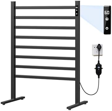 Towel Warmer Rack with Timer and Temperature Control Electric Heated Freestanding Towel Heater with Overheat Protection for Bathroom Rack (Black)