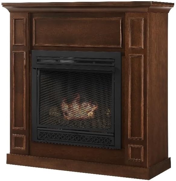Comfort Glow Dual Fuel Ventless Gas Fireplace with Mantle The Avalon, Adjustable Thermostat, Natural Gas or Liquid Propane, 26,000 BTU, Heats 950 sq ft - Walnut Finish Gas Fireplace