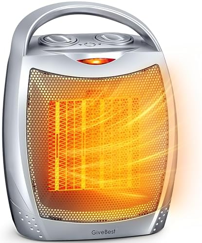 GiveBest Portable Electric Space Heater with Thermostat, 1500W/750W Safe and Quiet Ceramic Heater Fan, Heat Up 200 Square Feet for Office Room Desk Indoor Use, Silver