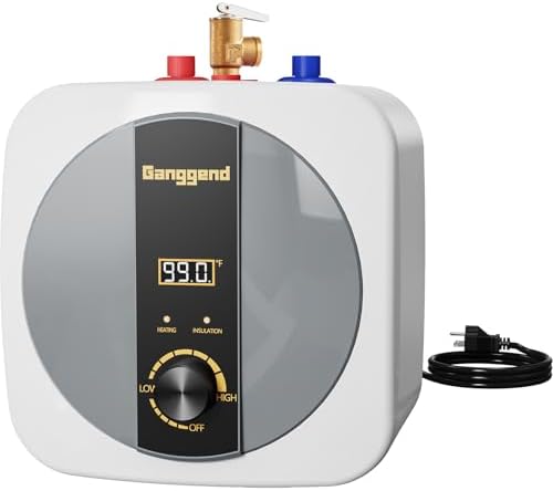 Ganggend 2.5 Gallon Electric Water Heater,110V-120V 1500W Under Sink Hot Water Heater,Mini Tank Water Heater Electric with Pressure Release Vavle,Digital Display