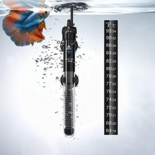 DaToo Aquarium Heater Adjustable 100W Submersible Fish Tank Heater with Electronic Chip Thermostat Suitable for Marine Saltwater and Freshwater