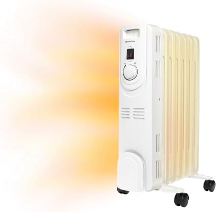 Comfort Zone Electric Oil-Filled Radiant Radiator Space Heater, Never Refill, Adjustable Thermostat, Tip-Over Switch & Overheat Protection System, Ideal for Home, Bedroom, & Office, 1,200W, CZ7007J