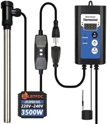 XCLBTFDC 3500W 240V Immersion Water Heater Portable Electric Large Pool & Bathtub Fully Submersible Water Heater with Thermostat, Leakage Protection for Hot Tub, Baptistry, baptismal, Swimming Pool