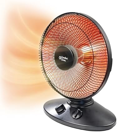 Comfort Zone Indoor Dish Space Heater with 70-degree Oscillation, Parabolic, Radiant, Electric, Adjustable Tilt, Tip Over Switch & Overheat Protection Sensor, Ideal for Garage, Workshop, 1,000W, CZ998