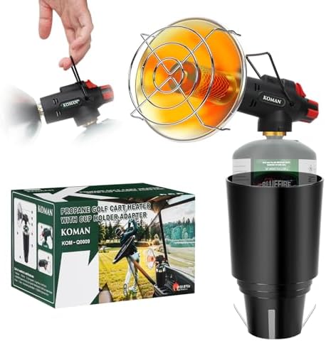 KOMAN Golf Cart Heater,Outdoor Propane Heater with Golf Cart Cup Holder,Self Ignition Safe Cordless Golf Cart Accessories for Most Golf Cart EZGO, Yamaha, Club Car(Fuel not inculded)