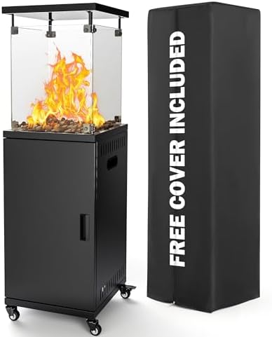 Pamapic Patio heater, 41,000 BTU Propane Outdoor Heater with Lockable Wheels, CSA Certificated Patio Heater with Cover for Patio, Backyard, Balcony (Ink)