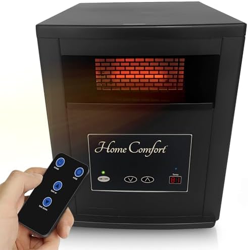 Home Comfort 1500w Infrared Heater - Energy Efficient Space Heater for Year-Round Indoor Warmth, With Thermostat and Remote Control, Portable Warmer for Bedroom, Living and Large Spaces - Black, 1500W