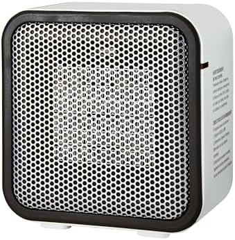 Amazon Basics Ceramic Space Heater, Mini Heater for Office Desk, 500 W, Portable Tent Heater for Camping (Indoor Use), With Tip-Over Protection, Lightweight (1.4 LBS), White, 5.9 x 3.2 x 6 inches