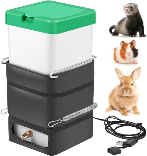 Rabbit Water Bottle 32 oz No Drip Heated Water Bottle with Metal Thermostatic Rabbit Water Dispenser USB Powered Small Animal Drinker for Rabbit Hamster Guinea Pigs Ferrets Birds