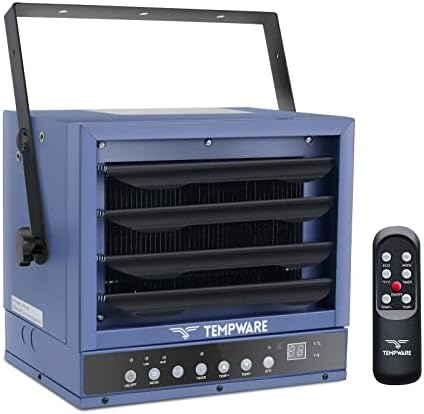 TEMPWARE Electric Garage Heater, 7500-Watt Digital Fan-Forced Ceiling Mount Shop Heater with Full-Function Remote, 240-Volt Hardwired with 12-Hour Timer, Ideal for Workshop