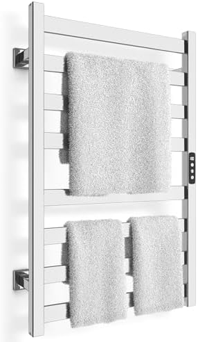 Colliford Towel Warmer, Towel Heater Rack for Bathroom, 8-bar Electric Towel Dryer Wall-Mounted Plug-in Bath Heater, 304 Stainless Steel Hot Towel Rack with Timer and Smart Temperature Control