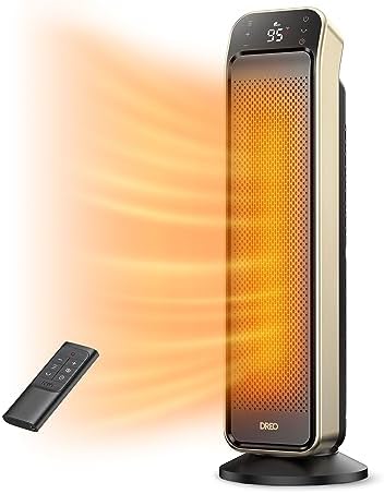 Dreo Space Heater for Indoor Use, 25" 11.5ft/s Fast Electric Heater with Remote and Thermostat, 3 Modes, Overheating & Tip-Over Protection, Portable Heater for Large Room, Bedroom, Office, Gold