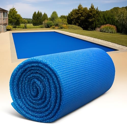 SunHeater Pool Solar Blanket - Heavy Duty Rectangular Thermal Cover with Bubbles - Heat Transfer Solar Pool Heater for In-Ground Swimming Pools - Durable 12 Mil Thick Polyethylene - 16
