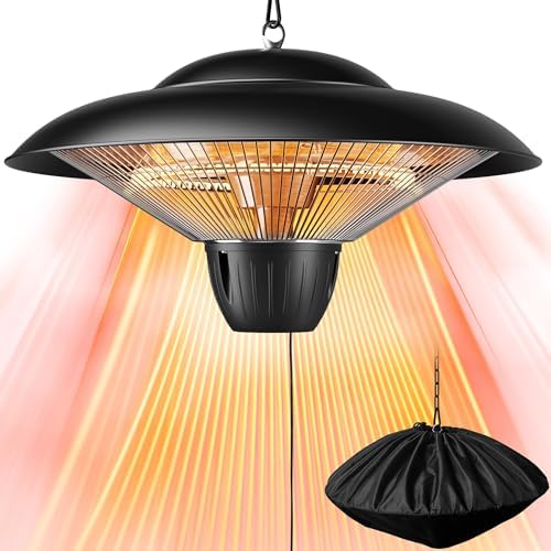 Outdoor Patio Heater, 1500W Electric Hanging Ceiling Mounted Heater for Balcony, Infrared Heater for Courtyard, Garage, Overheat Tip-Over Protection, Waterproof, Adjustable Height, Black