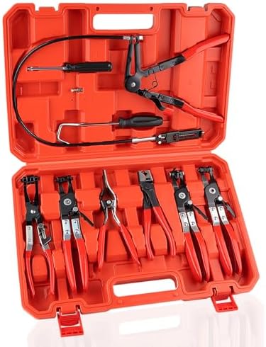 9PCS Hose Clamp Pliers, Long Reach Hose Clamp Tool Remover for Water Hose and Automotive Coolant Radiator Heater with Flexible Wire Long Reach Hose Clamp and Flat Band Pliers