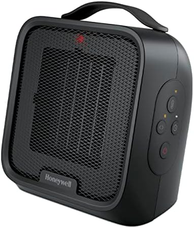 Honeywell UberHeat Plus Ceramic Space Heater for Small Rooms, Quiet, Compact Personal Heater with Variable Heat Settings and Auto-off Timer, Black, HCE220B