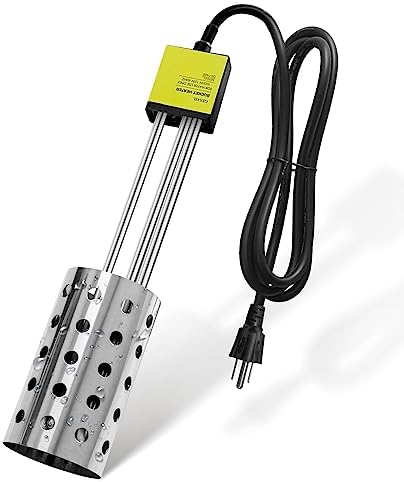 GESAIL 1000W UL-Listed Electric Immersion Heater, Bucket Water Heater with 304 Stainless-Steel Guard, Submersible Bucket Heater with Thermostat and Auto Shutoff, Heats 5 Gallons Water in Minutes