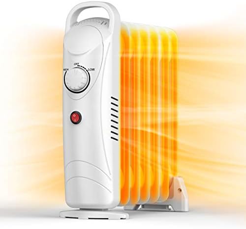 Air Choice Oil Filled Radiator Heater, Small Oil Heater with Adjustable Thermostat, 700W Electric Heating, Durable & Overheat Protection, Quiet, Ideal for Indoor Use Home Office, White