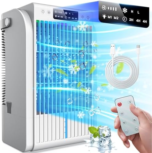 AI Portable Air Conditioners Fan,JYew Evaporative Mini Room Air Conditioners,Portable AC Unit Air Cooler with 4 in 1 Humidifier Fan Conditioner with 1500ML, 3 Speed AC Portable for Room Office Car