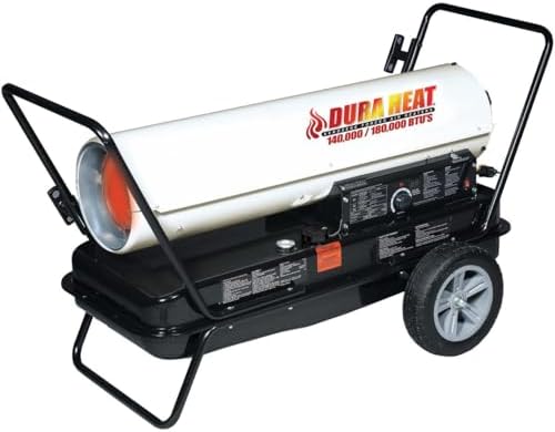 Dura Heat DFA180CV 140K-180K BTU Kero Forced Air Heater with Dual Heat Control, White and Black