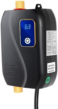 Mini Tankless Water Heater Electric for Under Sink, Instant On Demand Hot Water Heater 110V 3000W with Digital Display, Kitchen, Bathroom, Camping, Black