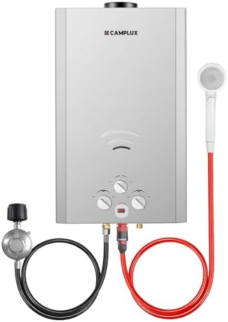 CAMPLUX Tankless Water Heater, 4.22 GPM Propane Water Heater Gas, 110,000 BTU Outdoor Camping Water Heater, Propane Shower, Gray