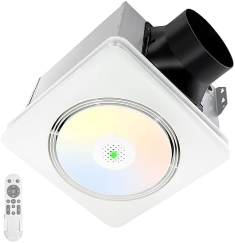 GROWNEER Bathroom Exhaust Fan with Light and Heater, 40W Bathroom Fan with Humidity Sensor, 110/160 CFM 1.0 Sone Exhaust Fan with Light, 1500lm LED Light 2700K/4000K/5000K & Nightlight, Remote