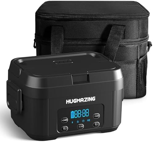 Hugmazing Cordless Electric Lunch Box – Rechargeable Self-Heating Food Warmer with 1100ML SS Container, Battery-Powered Heated Lunch Box, Perfect for Travel, Office Meals for Adults, Men & Women