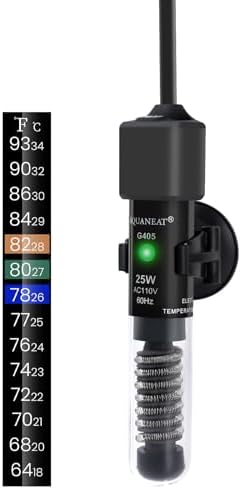 AQUANEAT Aquarium Heater, 25W Small Betta Fish Tank Heater, Mini Preset Water Thermostat with a Thermometer