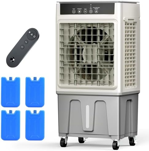 Windowless Swamp Cooler, 3 in 1 Evaporative Portable Air Conditioner with Remote, Cooling Fan Ac Unit,3 Speed, 24H Timer, 5.3 Gal Water Tank, 4 Ice Box for Garage, Patio, Bedroom Home Office Outdoor