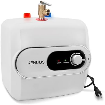 KENUOS 4 Gallon Water Heater Under Sink Instant Hot Water Heaters 1500W 110V 120V Mini Tank,Under Counter Water Heater with Safety Vavle 1/2" NPT for Kitchen,Bathroom,Camper,RV, White