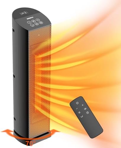 QOWETU Space Heater for Indoor Use with Remote - 70° Oscillating Tower Electric Heater, 24 Inchs, 12H Timer, 1500W Quiet PTC Ceramic Heating with Thermostat, Fast Safety Heat for Office, Home, Bedroom