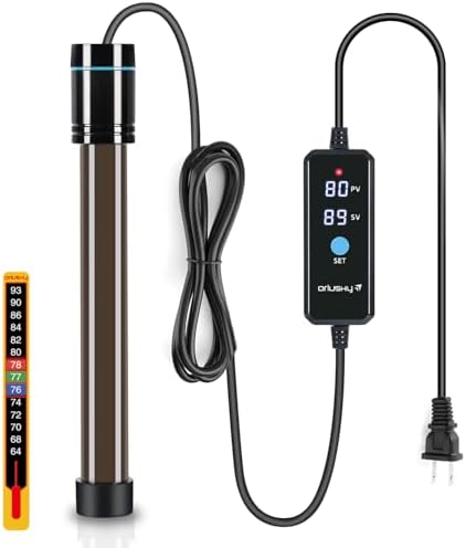 Orlushy 150W Submersible Aquarium Heater, Adjustable Fish Tank Heater with Digital Display External Controller, Overheat Protection and Free Thermometer for 20-30 Gallons Freshwater and Saltwater Tank