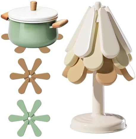 ZELONUUS Tree Trivets for Hot Dishes Set of 3, Silicone Trivets for Hot Pots and Pans, Flower Shape Heat Resistant Holder Mat, Tree Coasters Hot Pads for Countertops Kitchen Decorative