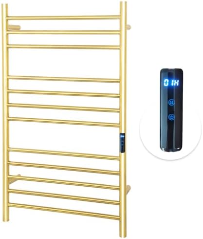 Dawot 12 Bars Towel Warmer Rack, 23" Electric Wall Mounted Heated Towel Rack with Timer and Temperature Control, Towel Heater Hard Wired/Plug-in Hot Towel Rails for Bathroom, Brushed Gold